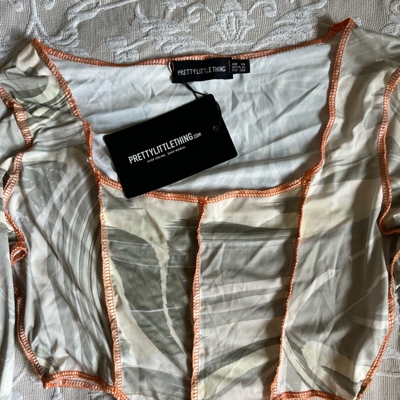 Mesh Forest Print Long Sleeve Crop Top - Picture 2 of 4